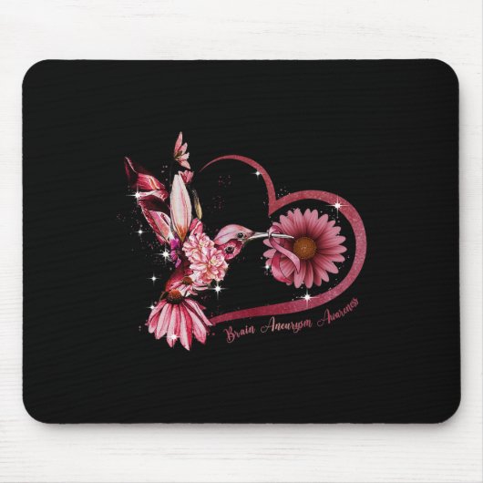 Hummingbird Sunflower Heart Burgundy Ribbon Brain Mousepad (Vorne)