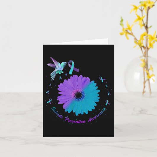 Hummingbird Sunflower Herz Lila Ribbon Suizid Karte (Gelbe Blume)