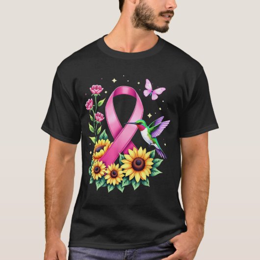 Hummingbird Sunflower Pink Ribbon Breast Cancer T-Shirt (Vorderseite)