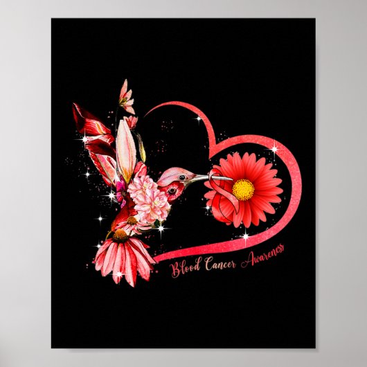 Hummingbird Sunflower Red Ribbon Blood Cancer Awar Poster (Vorne)