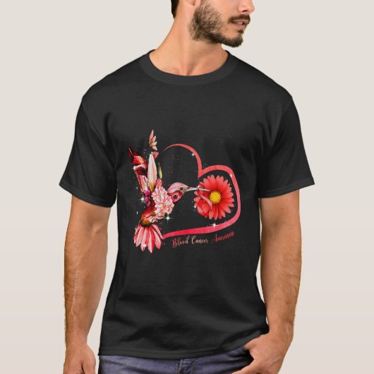Hummingbird Sunflower Red Ribbon Blood Cancer Awar T-Shirt (Vorderseite)