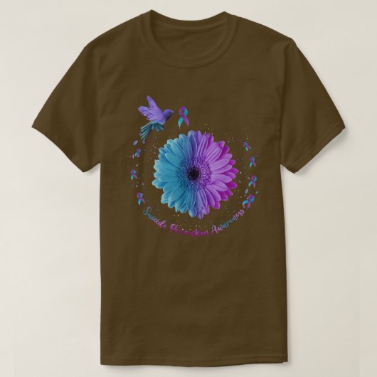 Hummingbird Sunflower Ribbon Suizidprävention T-Shirt (Design vorne)