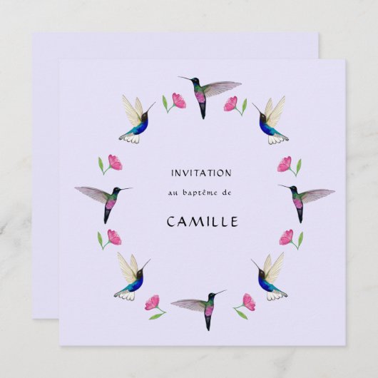 Hummingbird-Taufe Einladung (Vorne/Hinten)