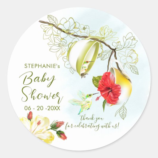 Hummingbird Tea Party Babydusche Runder Aufkleber (Vorderseite)