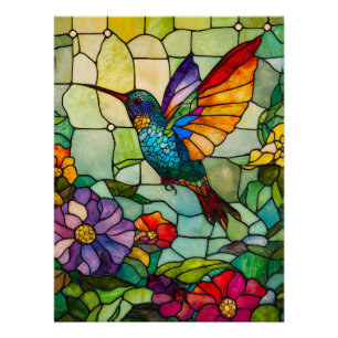 Hummingbird Tiffany-Style Window Poster