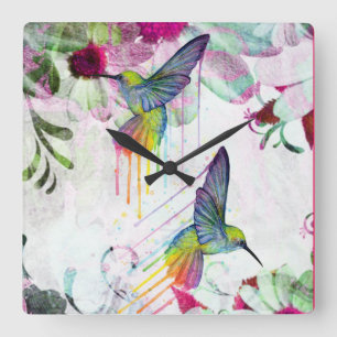 Hummingbird Time Quadratische Wanduhr