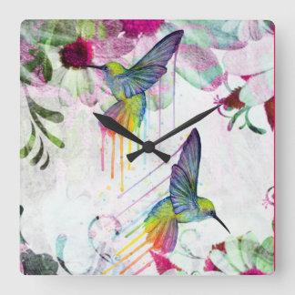 Hummingbird Time Quadratische Wanduhr