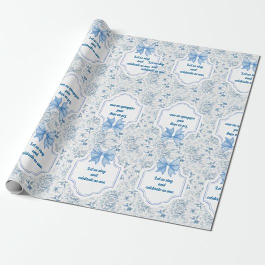 Hummingbird Toile Blue Celebration Geschenkpapier (Ungerollt)