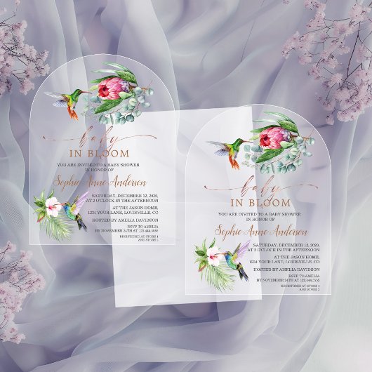 Hummingbird Tropical Blume Girl Baby in Bloom Acryleinladungen