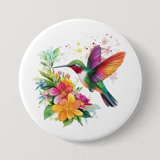 Hummingbird Tropische Blume Button (Vorderseite)