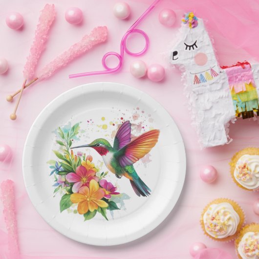 Hummingbird Tropische Blume Pappteller (Party)