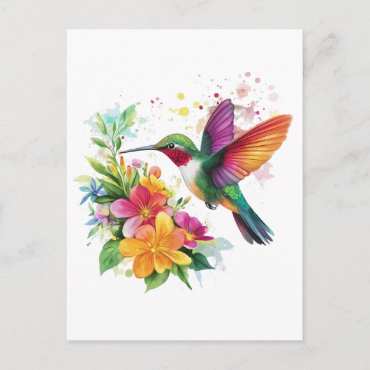 Hummingbird Tropische Blume Postkarte (Vorderseite)