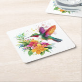 Hummingbird Tropische Blume Rechteckiger Pappuntersetzer (angewinkelt)