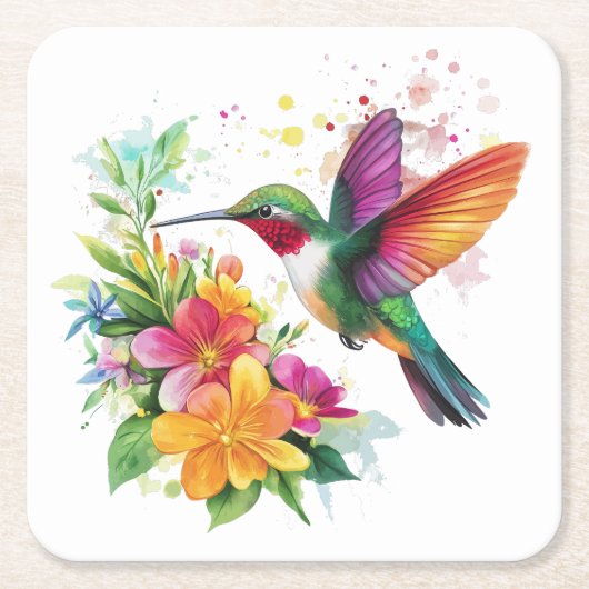 Hummingbird Tropische Blume Rechteckiger Pappuntersetzer (Vorderseite)