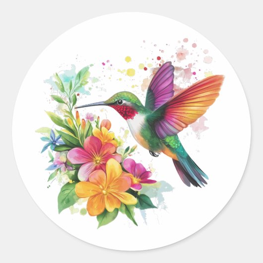 Hummingbird Tropische Blume Runder Aufkleber (Vorderseite)