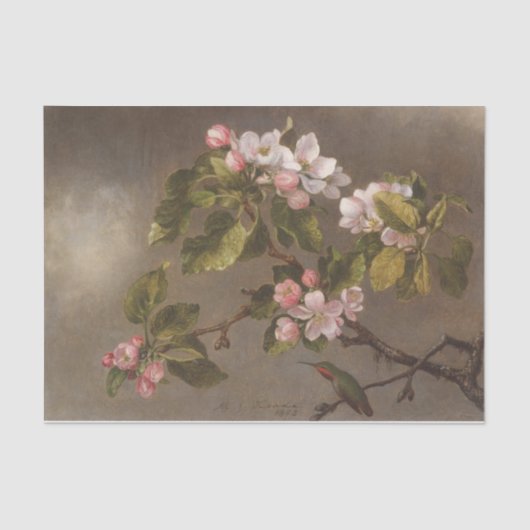 Hummingbird und Apple-Blüten von Martin Heade Seidenpapier (Vorderseite)