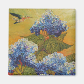 Hummingbird und Blue Hydrangea Magnet