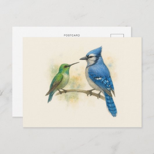 Hummingbird und Blue Jay Nature Postkarte (Vorne/Hinten)