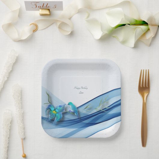 Hummingbird und Blue Wave Birthday Paper Teller (Hochzeit)