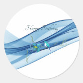 Hummingbird und Blue Wave Birthday Sticker (Vorderseite)