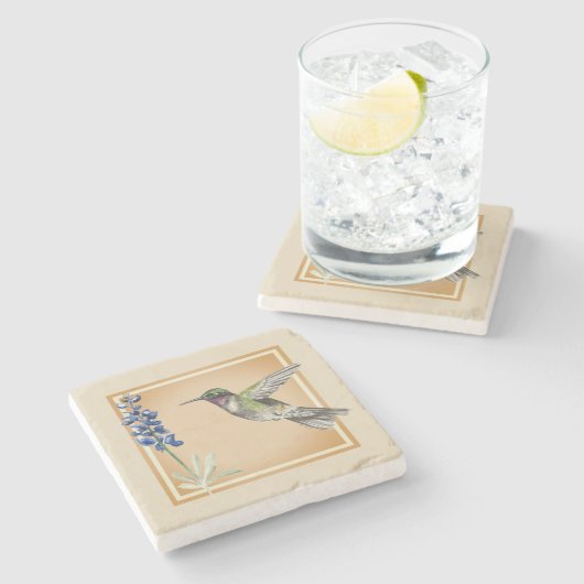 Hummingbird und Bluebonnet im neutralen Hintergrun Steinuntersetzer (Seitenansicht)