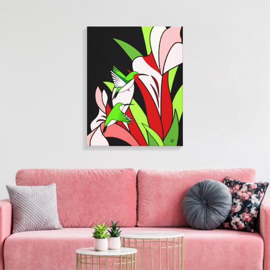 Hummingbird und Blume Art Leinwanddruck (Insitu (Wohnzimmer))