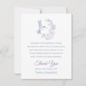 Hummingbird und Blume Beileid Danke, Card Dankeskarte (Vorderseite)