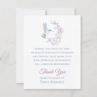 Hummingbird und Blume Beileid Danke, Card Dankeskarte