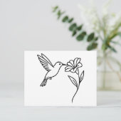 Hummingbird und Blume - Minimalistische Schwarze L Postkarte (Stehend Vorderseite)
