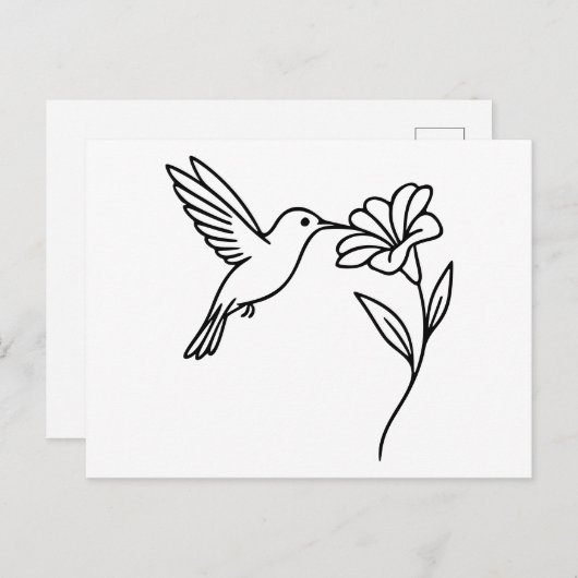 Hummingbird und Blume - Minimalistische Schwarze L Postkarte (Vorne/Hinten)