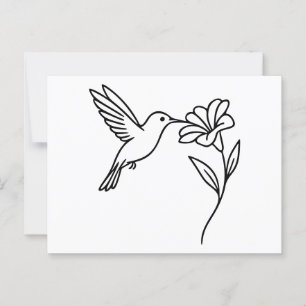 Hummingbird und Blume - Minimalistische Schwarze L Postkarte