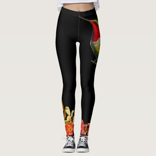 HUMMINGBIRD UND BLUME SCHWARZE KUSTOM Leggings (Vorderseite)