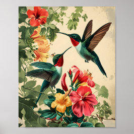 Hummingbird und Blume: Vintag Poster