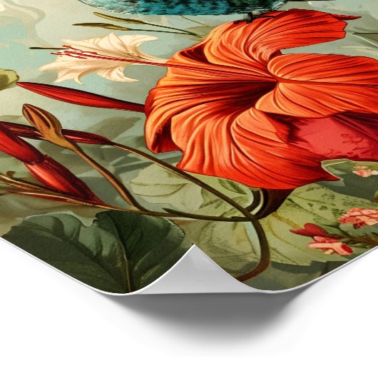 Hummingbird und Blume: Vintag Poster (Ecke)