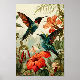 Hummingbird und Blume: Vintag Poster