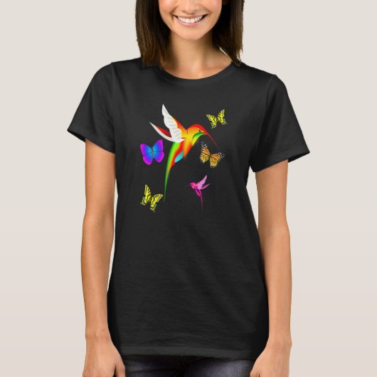 Hummingbird und Butterfly Nature Liebhaber farbenf T-Shirt (Vorderseite)
