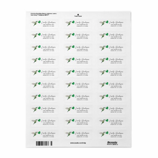 Hummingbird und Clover Return Address Label (Vorne)