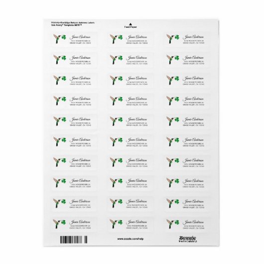 Hummingbird und Clover Return Address Label (Vorne)