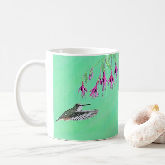 Hummingbird und Fuchsia-Malerei Kaffeetasse (Mit Donut)