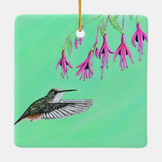 Hummingbird und Fuchsia-Malerei Keramikornament (Rückseite)