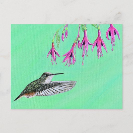 Hummingbird und Fuchsia-Malerei Postkarte (Vorderseite)
