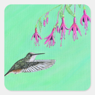 Hummingbird und Fuchsia-Malerei Quadratischer Aufkleber