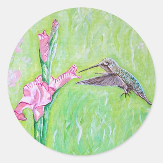 Hummingbird und Gladioli Painting Runder Aufkleber (Vorderseite)