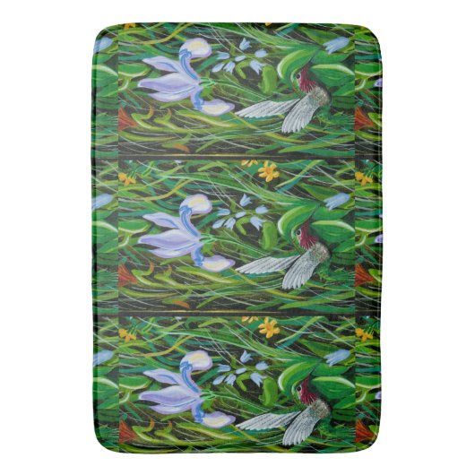 Hummingbird und Iris Bath Mat Badematte (Vorderseite Vertikal)