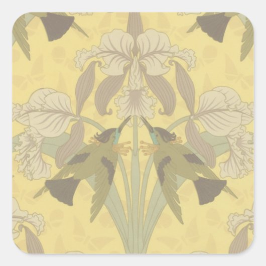 Hummingbird und Iris Quadratischer Aufkleber (Vorderseite)