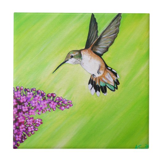 Hummingbird und Lilac Painting Fliese (Vorderseite)