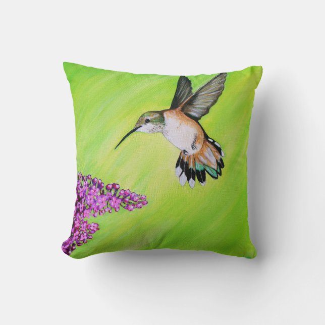 Hummingbird und Lilac Painting Kissen (Vorderseite)