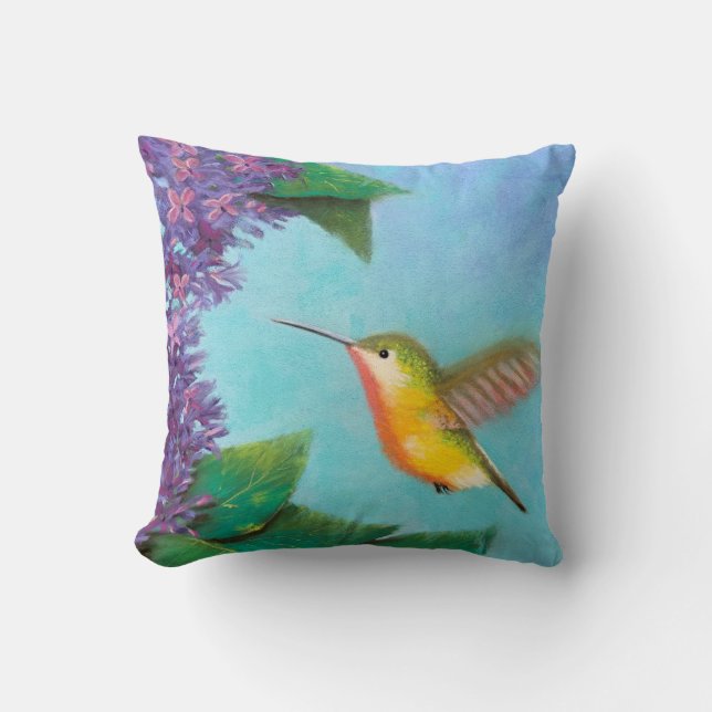 Hummingbird und Lilacs Throw Kissen (Vorderseite)