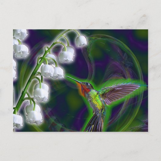 Hummingbird und Lily der Blume des Tals Postkarte (Vorderseite)