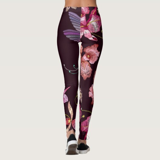 Hummingbird und Orchideen, tropische nahtlose Mode Leggings (Rückseite)